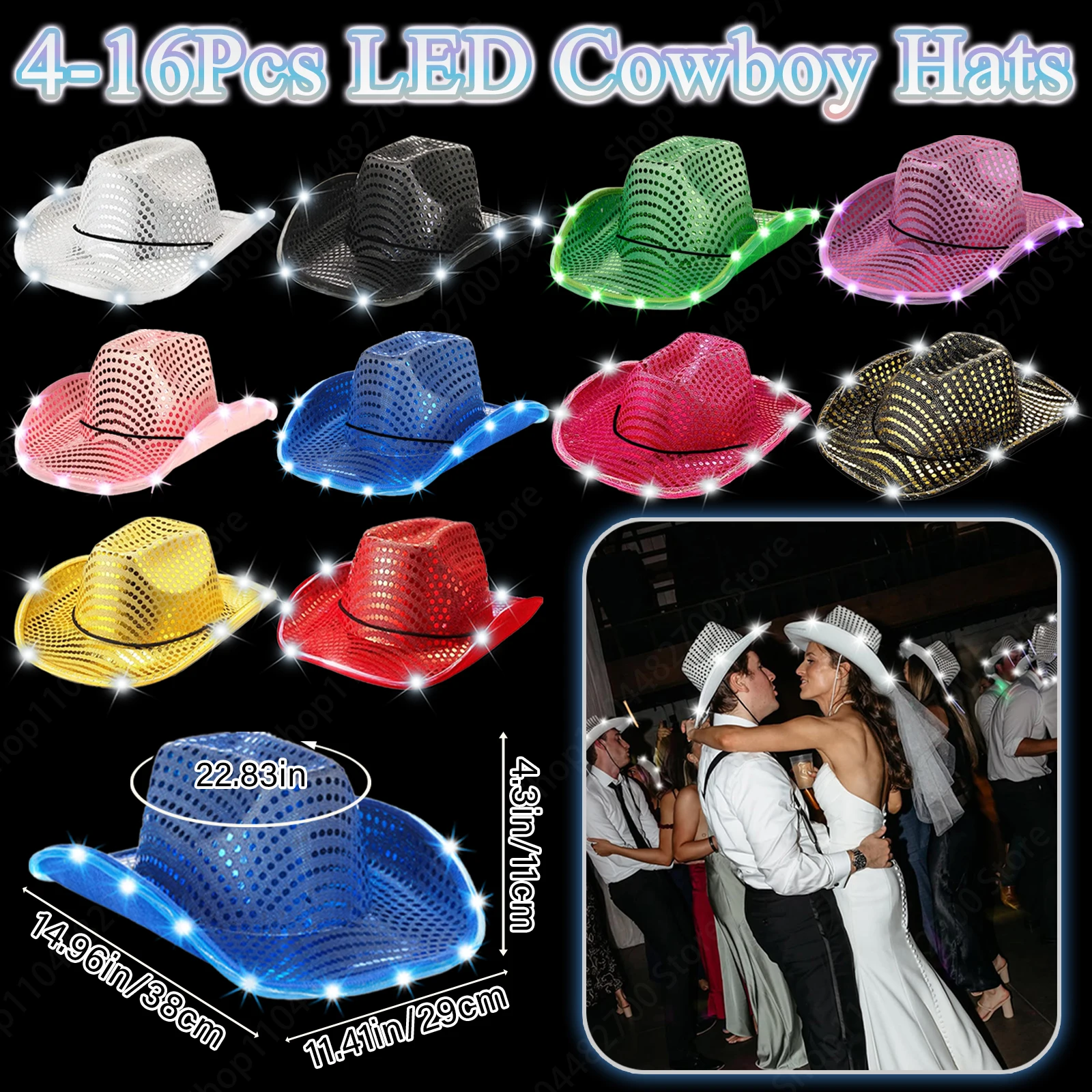 4/6/8/10/12/16개 LED 카우보이 모자 세트 - Party Hat Cone 리뷰 및 가격