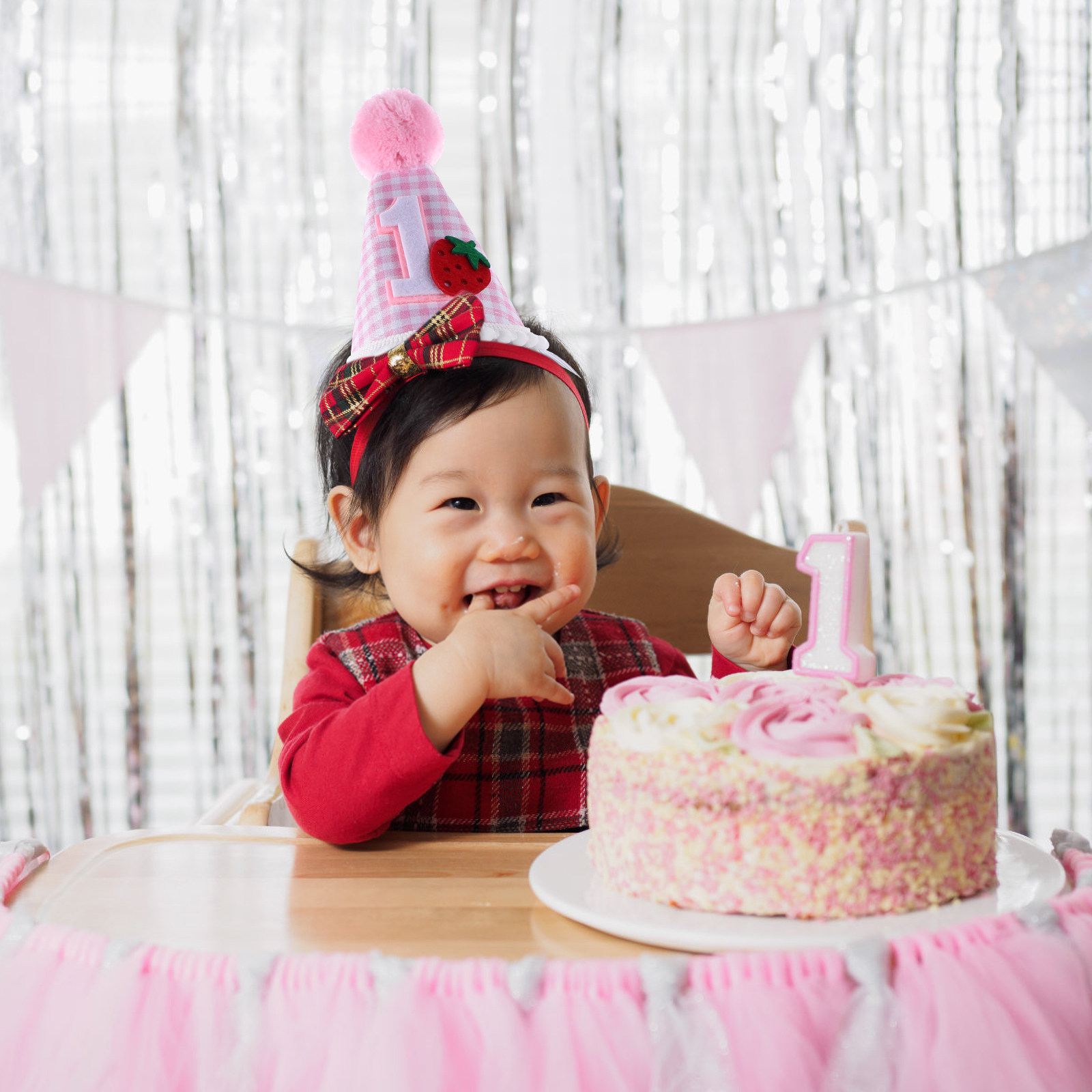 딸기 모양 콘 모양 생일 모자, 분홍색, 첫 번째 생일 - Party Hat Cone 리뷰 및 가격