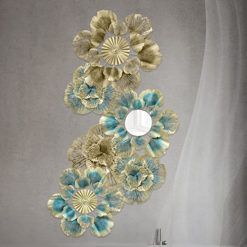 북유럽풍 고급 벽 장식 골든 살구잎 꽃 거울 벽걸이 철 - Flower Wall Panel 리뷰 및 가격
